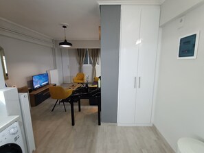 Estudio clásico | Cocina privada | Frigorífico grande, microondas, horno y placa de cocina