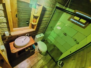 Ducha, bañera de hidromasaje, secador de pelo, toallas