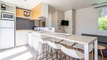 Réfrigérateur, micro-ondes, plaque de cuisson, lave-vaisselle