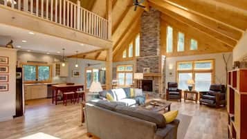 Smart TV, fireplace, video games, DVD player