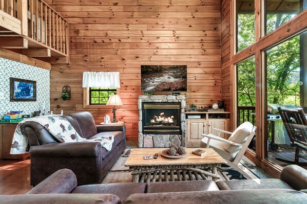 Smart TV, fireplace, video games - Secluded Cabin With a View.  Close to Attractions. Hot tub. Open concept, movies (Sevierville)