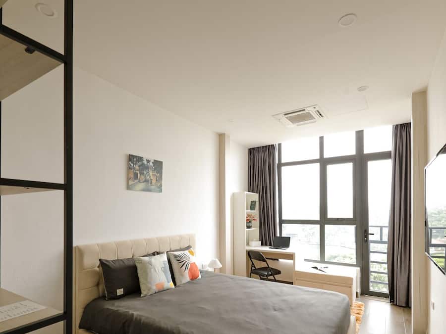 Individually decorated, individually furnished, desk, laptop workspace