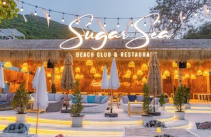 Breakfast, lunch, dinner served; beach views