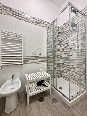 Suihku, hiustenkuivaaja, bidee, pyyhkeet