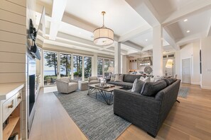 Télévision, cheminée, chaîne hi-fi