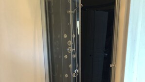 Shower, free toiletries, hair dryer, towels