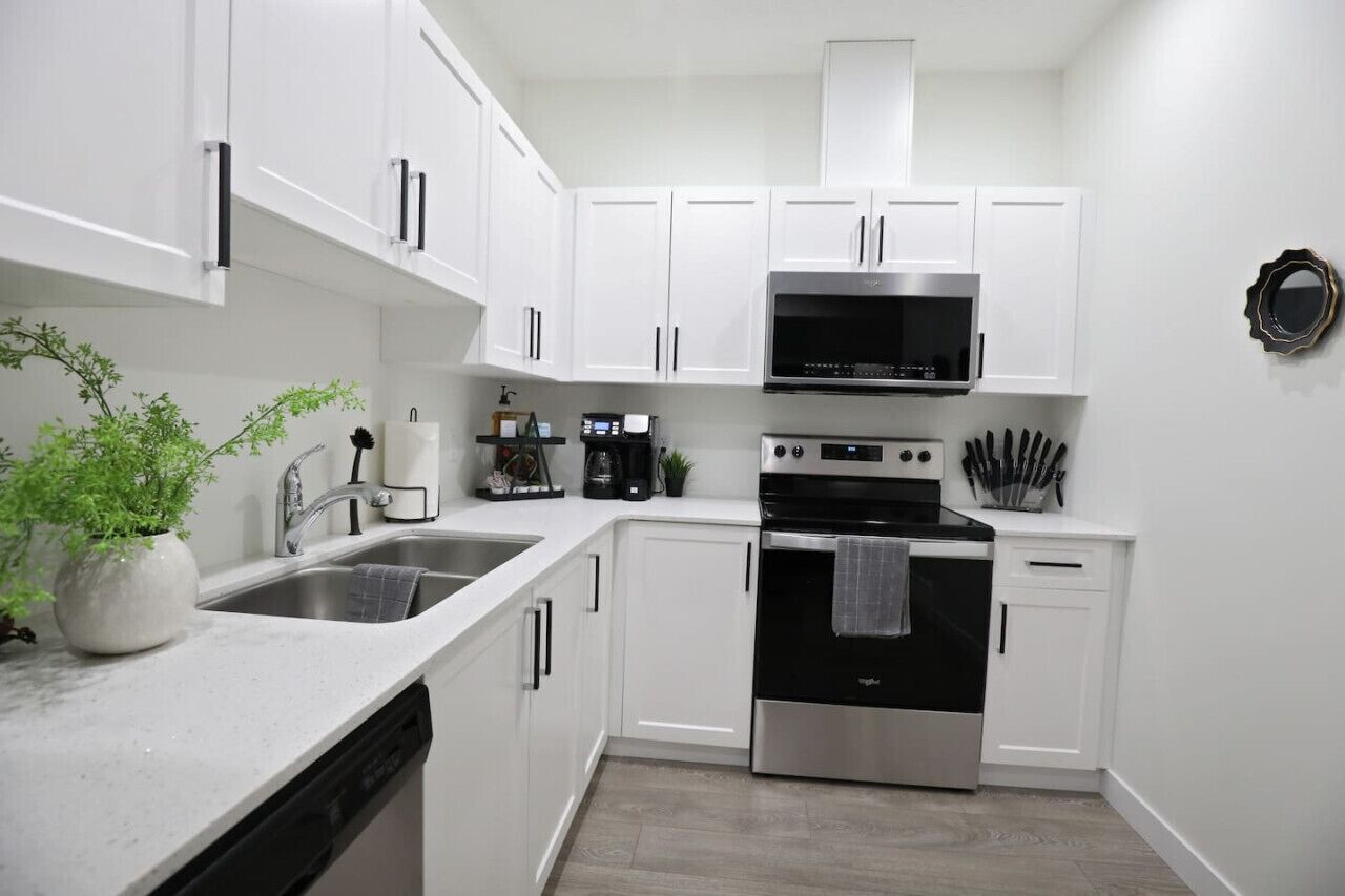 Frigorífico, microondas, horno y placa de cocina