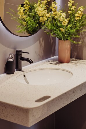 Premium appartement, toegankelijk voor mindervaliden, tuin | Badkamer | Een douche, gratis toiletartikelen, een haardroger, handdoeken