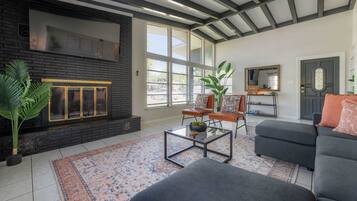 TV, fireplace, offices