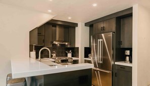 Fridge, microwave, oven, stovetop - Cozy Modern Chalet by InvitedHome | Two Hot Tubs, Fly Fish, Walk to Town (Telluride)