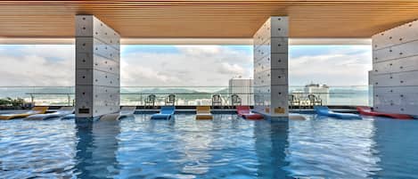 Indoor pool, open 6:30 AM to 9:30 PM, pool umbrellas, pool loungers
