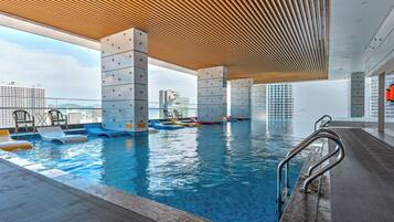 Indoor pool, open 6:30 AM to 9:30 PM, pool umbrellas, pool loungers