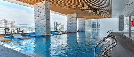 Indoor pool, open 6:30 AM to 9:30 PM, pool umbrellas, pool loungers