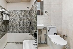 Deluxe Double Room | Bathroom | Shower, hair dryer, slippers, towels
