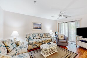 TV, fireplace - Spring Lake dog-friendly gem with private patio, fireplace, W/D, shared pool, (Rehoboth Beach)