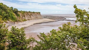 A coastal landscape with a sandy beach, cliffs, and greenery. - 2 bedroom accommodation in West Quantoxhead, near Watchet (West Quantoxhead, near Watchet)
