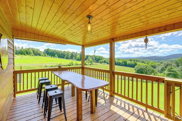 House (1 Bedroom) | Interior - Deck & Scenic View: Historic Cabin in Piney Creek! (Piney Creek)