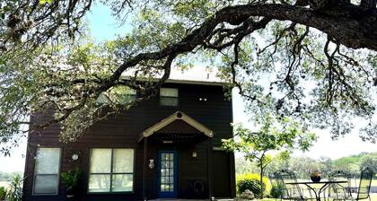 Private, redwood cabin with endless Hill Country views. Horse & dog friendly!