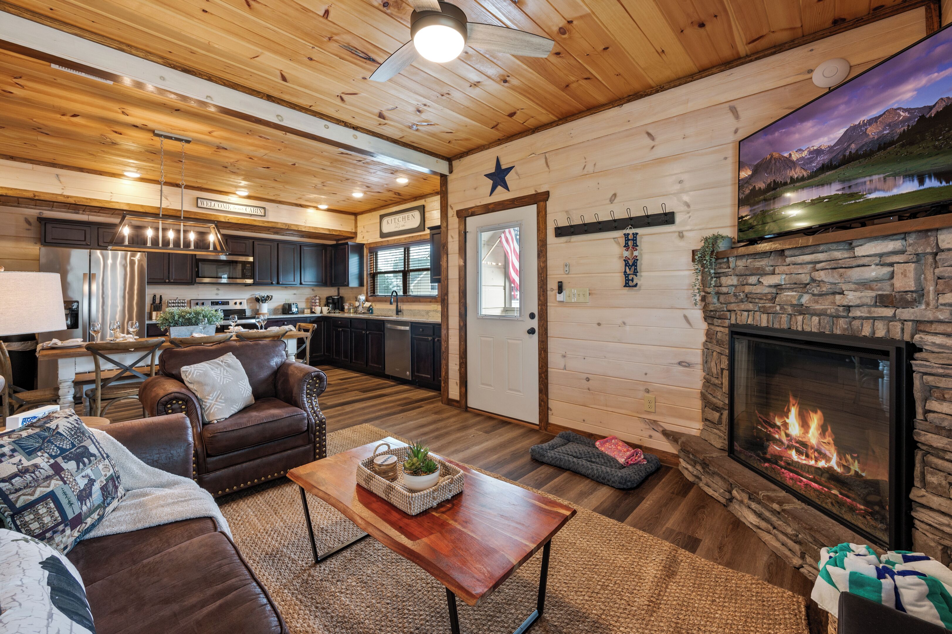 Smart TV, fireplace, video games, table football