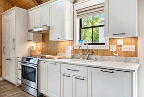 Frigorífico, microondas, horno y placa de cocina