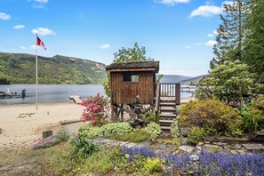 On the beach, sun-loungers, beach towels