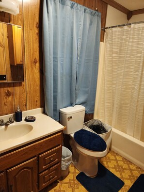 Bidet, towels, toilet paper