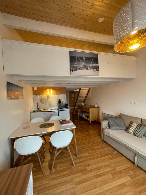 Living area - Apartment "La Tomate Surfeuse" with Private Terrace, Balcony and Wi-Fi (Hourtin)