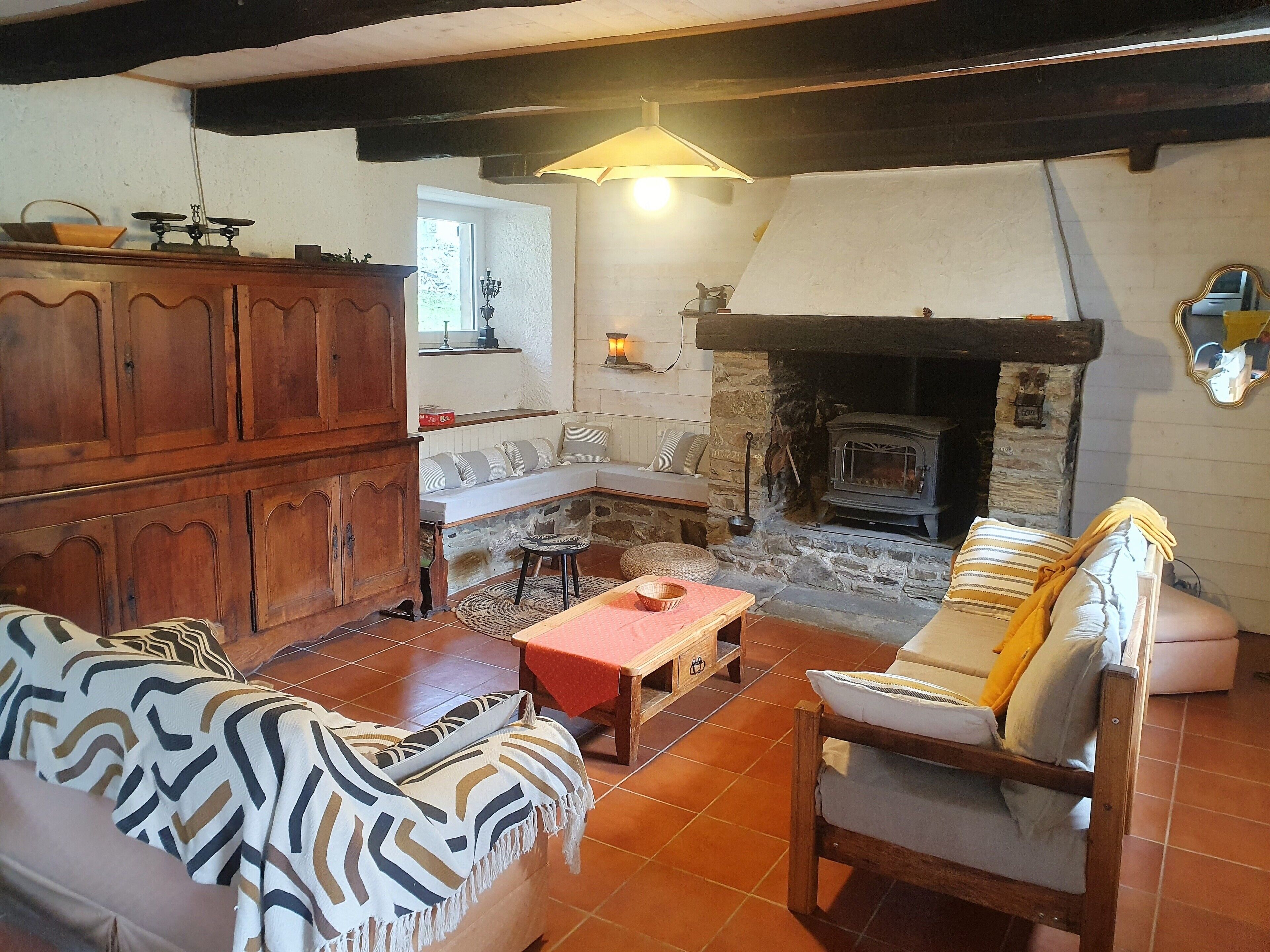 Télévision, cheminée, table de tennis de table