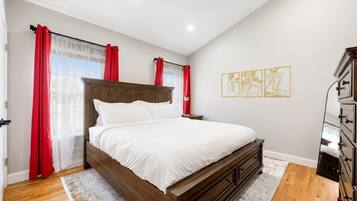 1 bedroom, desk, iron/ironing board, travel cot