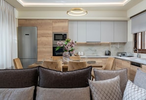 Fridge, microwave, oven, dishwasher