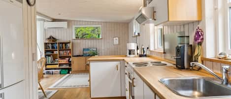 Fridge, microwave, oven, high chair