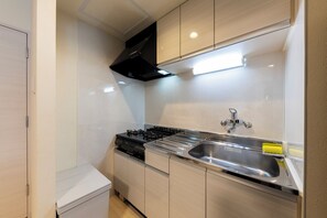 Basic Apartment | Private kitchen | Full-size fridge, microwave, stovetop, electric kettle - HILLS SAPPORO 201 (Sapporo)