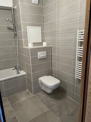 Dusche, Haartrockner, Handtücher, Seife