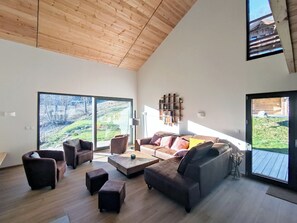 Smart TV, fireplace, foosball, books