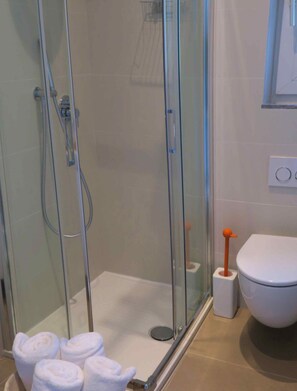 Ducha, secador de pelo, bidé y toallas