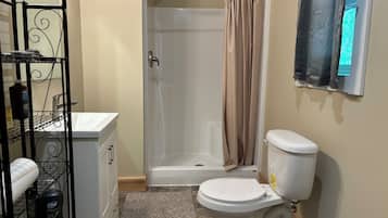 Hair dryer, towels, toilet paper