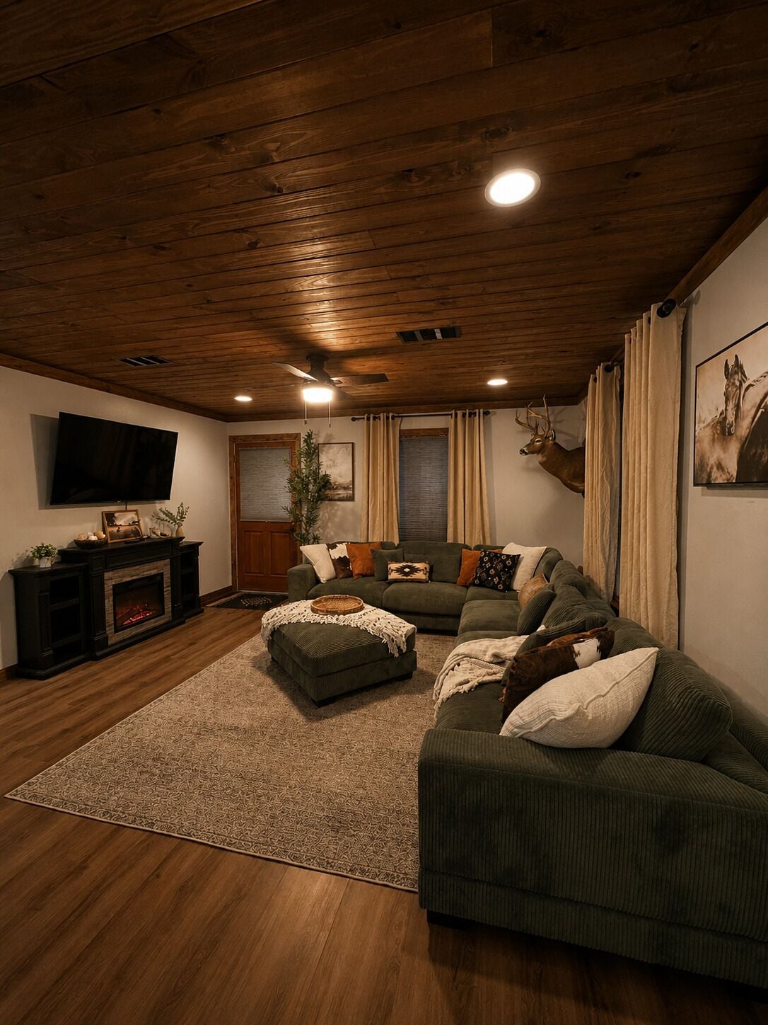 TV, fireplace