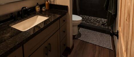 Hair dryer, towels, toilet paper