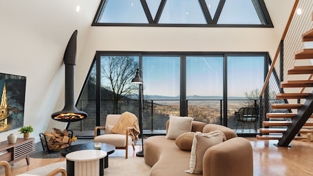 TV, fireplace. Ava A-Frame•Hot Tub•Theater•Hidden Stair•EV Charge
