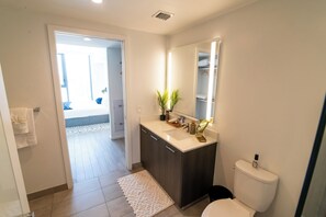 Sèche-cheveux, serviettes fournies, savon, papier toilette