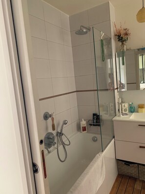 Shower, hair dryer, soap, toilet paper - 2 Bedroom Apartment in Paris (Paris)