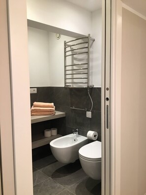Séchoir à cheveux, serviettes fournies, savon, papier de toilette