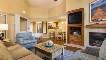 TV, fireplace, DVD player, video library