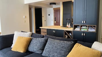 Smart TV, chimenea y libros