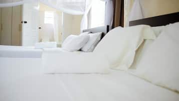 Family Double Room, Patio, Garden View | Egyptian cotton sheets, premium bedding, minibar, laptop workspace
