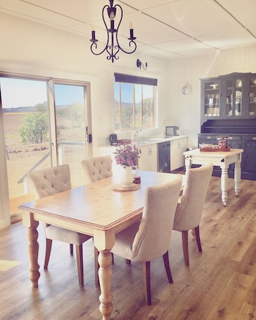 Dining. Galbraith Farmhouse - South Burnett. Stunning views, fire pit & star gazing.
