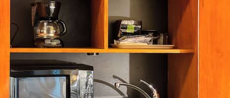 Fridge, microwave, coffee/tea maker