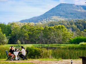 Outdoor dining - Quamby Bluff Lake House, Deloraine, Tasmania, Australia, Private Lake, Kayaking (Golden Valley)