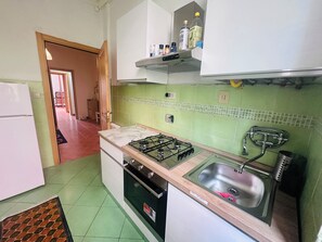 Kühlschrank, Ofen, Herdplatte, Wasserkocher mit Kaffee-/Teezubehör