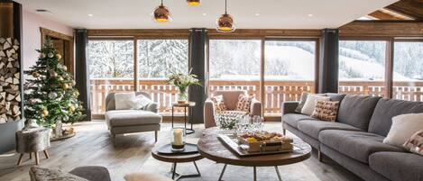 Televisión, chimenea, videoteca, estéreo